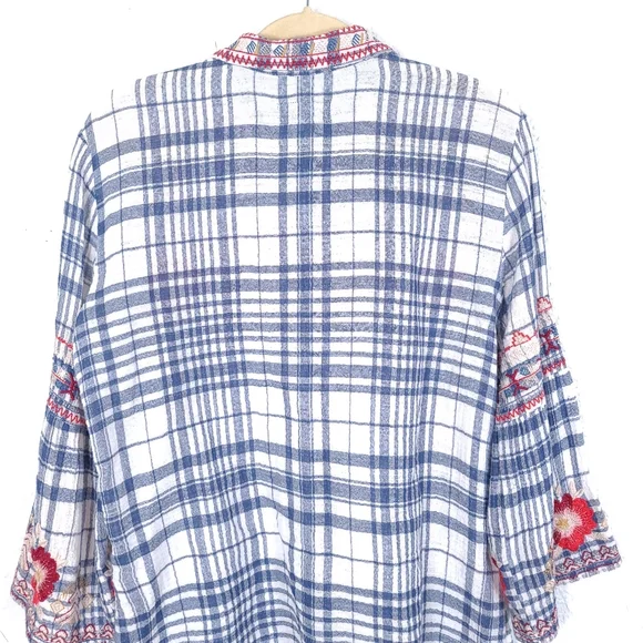 JOHNNY WAS Workshop Freddie Plaid Embroidered Flannel Button Down Shirt - Picture 9 of 12